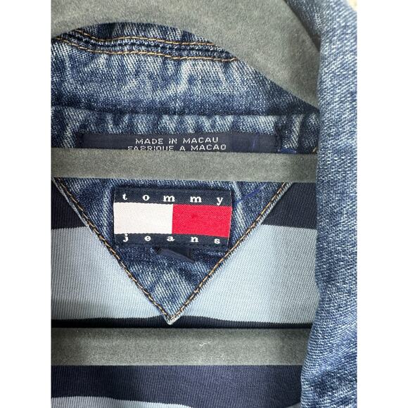 Vintage Tommy Jeans Denim Jacket XL Tag Fits S/M – Y2K Varsity 85 Striped Lining - Picture 6 of 6
